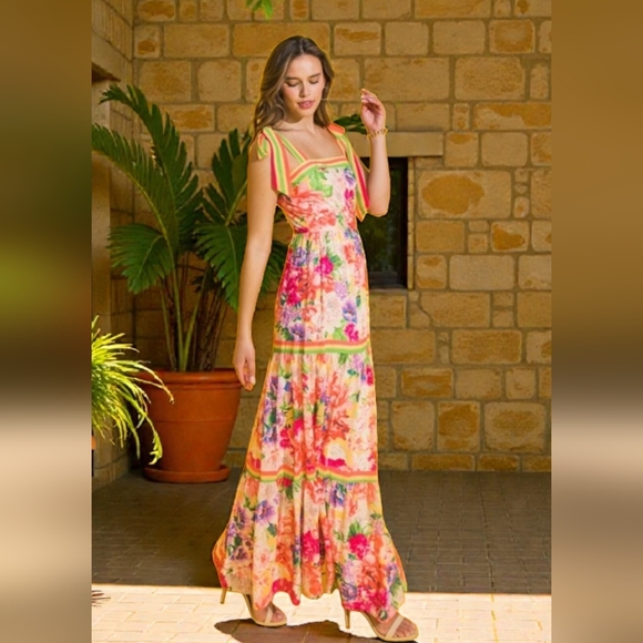 Flying Tomato Dresses & Skirts - Flying Tomato Floral Tiered Maxi Dress Tie Strap Cottagecore M
